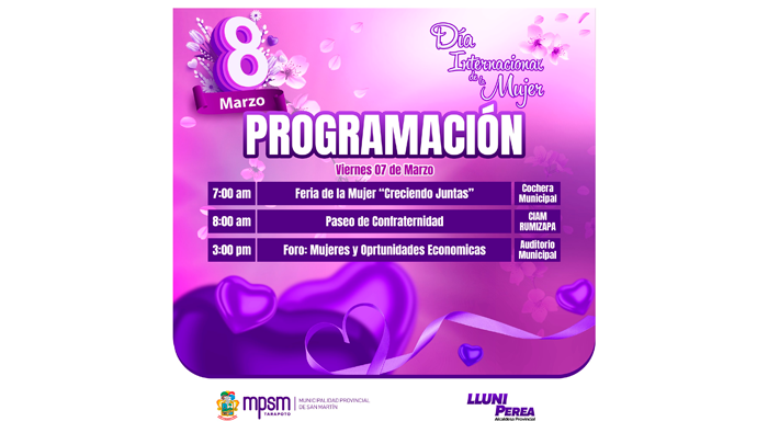 ProgramaciΓ³n general en marco por el "DΓa Internacional de la Mujer":