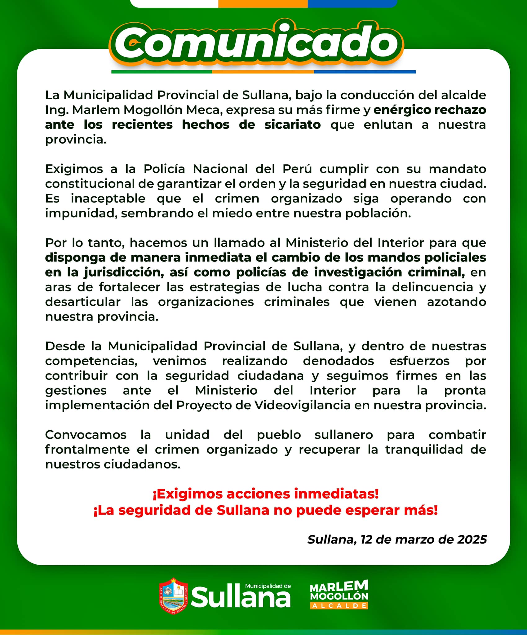 ¡Basta de violencia en Sullana!