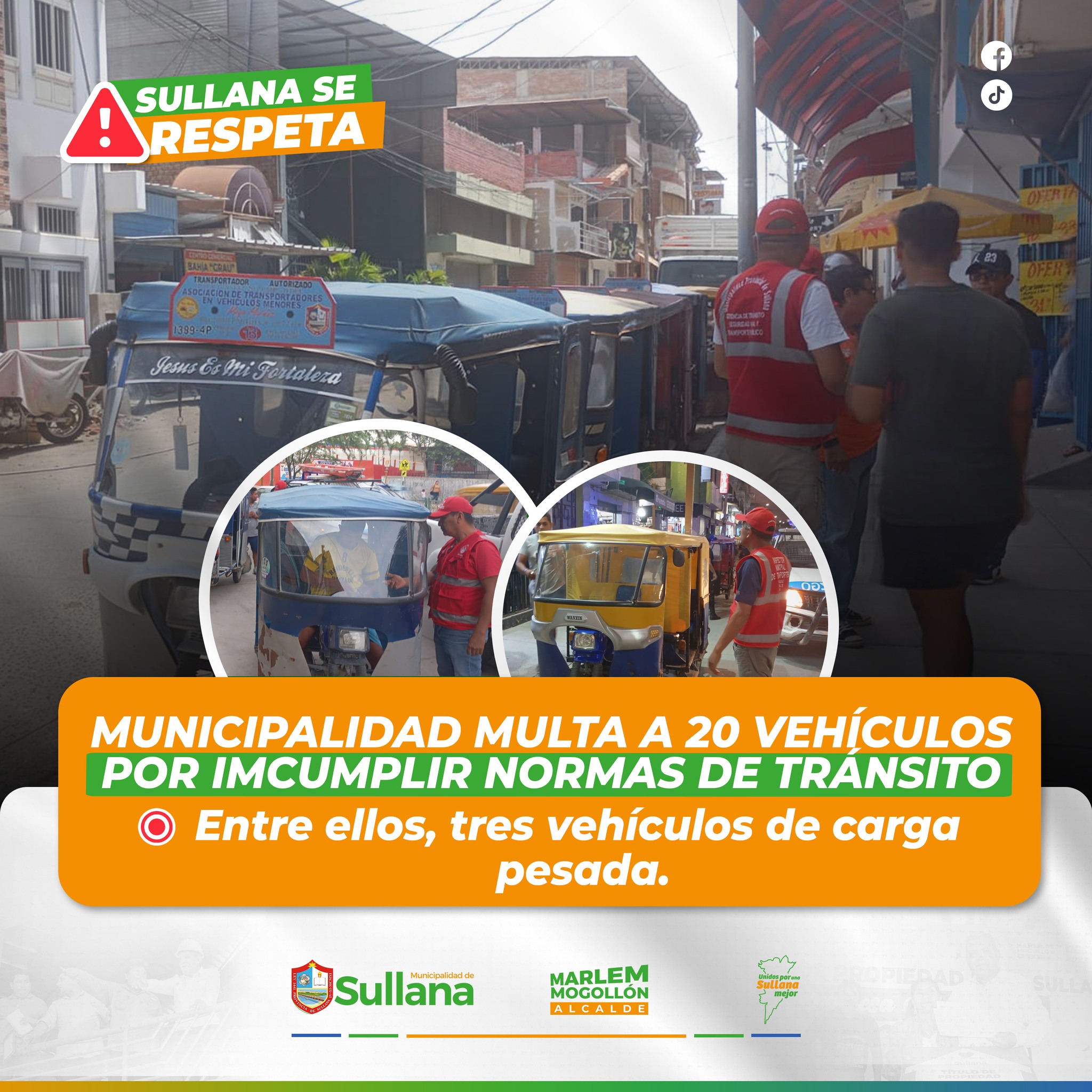 Sullana: Municipalidad multa a 20 vehículos por incumplir normas de tránsito