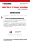 Vista preliminar de documento 188  IGLESIA CRISTIANA MUNDIAL EL APOSENTO ALTO - CERTIFICADO - INSCRIPCION
