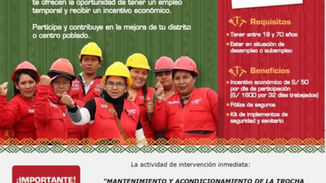 La Municipalidad Provincial de San Ignacio y el programa Llamkasun Perú te ofrecen la oportunidad de tener un empleo temporal y recibir un incentivo económico en la actividad denominada