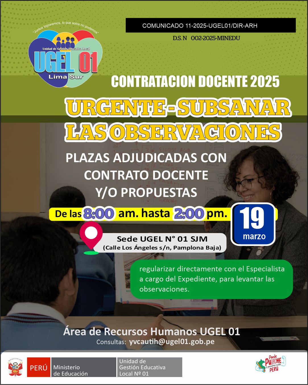 Contratación Docente Urgente subsanar las observaciones
