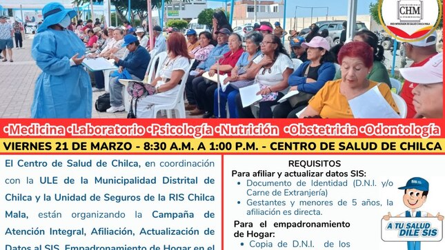RIS Chilca Mala: Gran Campaña de Salud Integral; Afiliación y Actualización de datos SIS en el Centro de Salud de Chilca