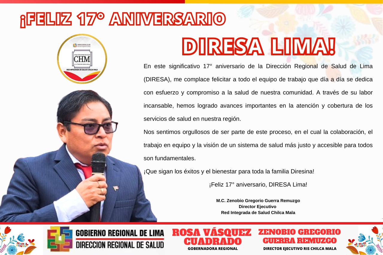 Director Ejecutivo de la RIS Chilca Mala saluda por el 17° Aniversario a DIRESA Lima