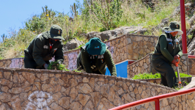Municipalidad de Puno realiza trabajos de mantenimiento en el mirador Huajsapata