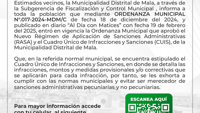 La Municipalidad de Mala Te Informa
