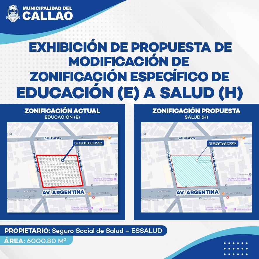 EXHIBICIÓN DE PROPUESTA DE MODIFICACIÓN DE ZONIFICACIÓN ESPECÍFICO DE EDUCACIÓN (E) A SALUD (H)