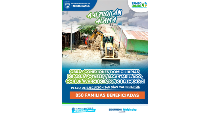 MDT da a conocer avances de la obra: conexiones domiciliarias de agua potable y alcantarillado en Froilán Alama