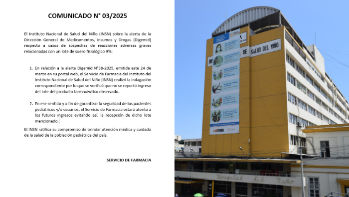 El Instituto Nacional de Salud del Niño (INSN) sobre la alerta de la DIGEMID