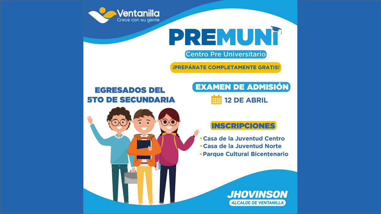 Te invitamos a la nueva temporada de la “Pre Muni”, con docentes calificados que te ayudarán a ingresar a la universidad. ¡Inscríbete y prepárate para el examen de selección este 12 de abril! 📙📝