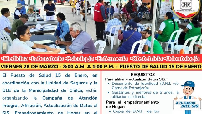 RIS Chilca Mala: Gran Campaña de Salud Integral; Afiliación y Actualización de datos SIS en el Puesto de Salud de 15 de Enero