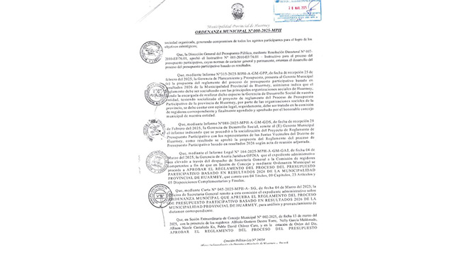 Ordenanza Municipal Nº008-2025-MPH