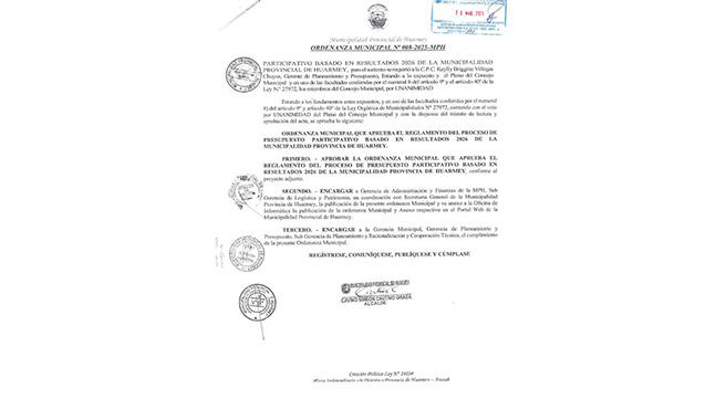 Ordenanza Municipal Nº008-2025-MPH