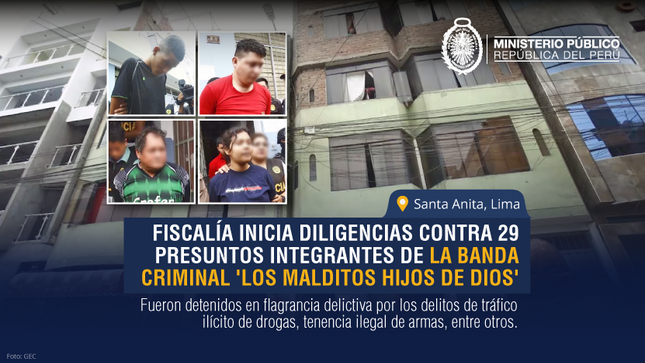 Fiscalía Penal de Santa Anita inició diligencias contra 29 presuntos integrantes de la banda criminal ‘Los malditos hijos de Dios’.