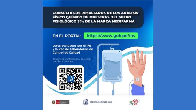 Minsa dispone consulta web de los resultados de los análisis de suero fisiológico de Medifarma