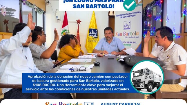 La aprobación de la donación de un camión compactador, valorado en $ 108,000 dólares, mejorará la recolección de residuos y fortalecerá los servicios municipales.