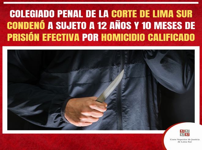 Colegiado Penal de la Corte de Lima Sur condena a sujeto a 12 años y 10 meses de prisión efectiva por homicidio calificado