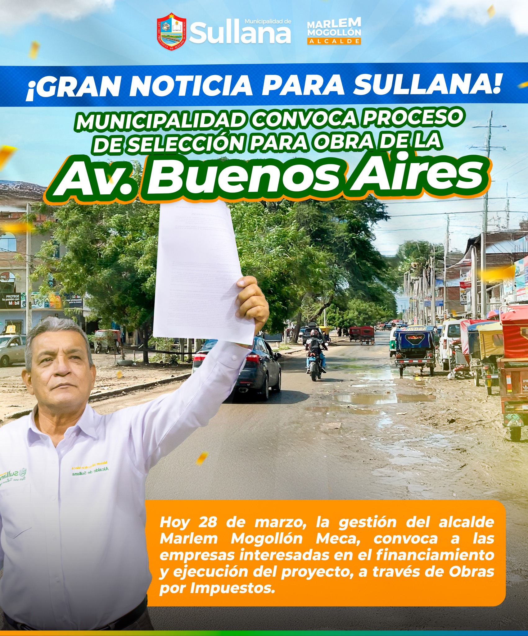 Municipalidad convoca a proceso de selección para la obra de la Av. Buenos Aires