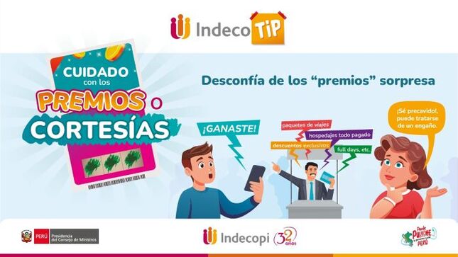 Indecopi alerta sobre denuncias por prácticas engañosas relacionadas con premios y cortesías sorpresas
