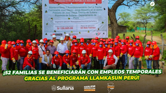 52 familias se benefician con empleos temporales gracias al programa Llamkasun Perú 