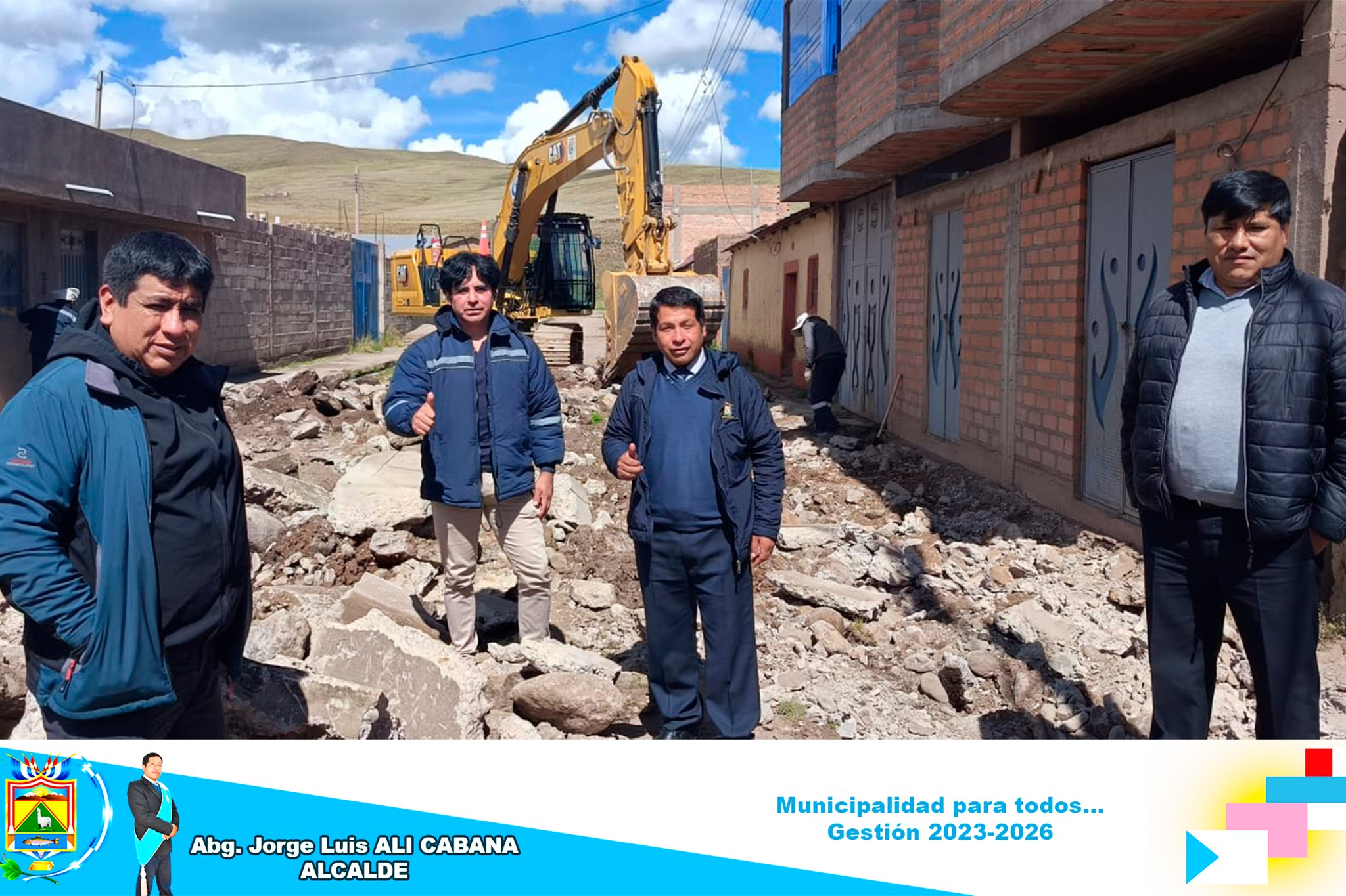 El Alcalde Abg. Jorge Luis Ali Cabana, verifica los trabajos del Plan de Trabajo "Mejoramiento de instalación del sistema de desagüe de los Jr. Fermín Paredes, Jr. Justo Romero del distrito de Santa Lucía - provincia de Lampa - departamento de Puno", con un monto total de inversión de S/.41,309.81.
Posterior a ello se efectuará la pavimentación de obra mencionada "MEJORAMIENTO DEL SERVICIO DE MOVILIDAD URBANA EN LAS VÍAS LOCALES DEL JR. JUSTO ROMERO (CUADRA 01) , JR. FERMIN PAREDES (CUADRA 01) Y PSJ LOS MARTIRES DEL BARRIO 25 DE JUNIO DEL DISTRITO DE SANTA LUCIA, PROVINCIA LAMPA, DEPARTAMENTO PUNO"
El Plan de Trabajo será ejecutado por Administración Directa de la Municipalidad Distrital de Santa Lucía.
¡𝗦𝗘𝗚𝗨𝗜𝗠𝗢𝗦 𝗧𝗥𝗔𝗕𝗔𝗝𝗔𝗡𝗗𝗢!