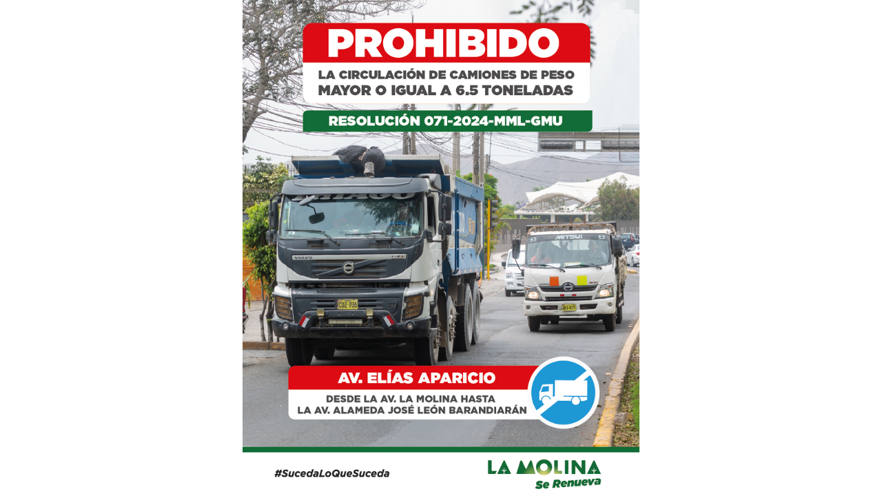 Municipalidad de La Molina recuerda que está prohibido el tránsito pesado en Av. Elías Aparicio