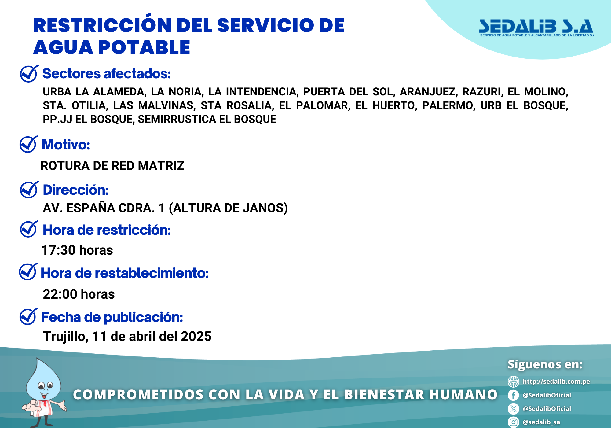 RESTRICCIÓN DEL SERVICIO DE AGUA POTABLE