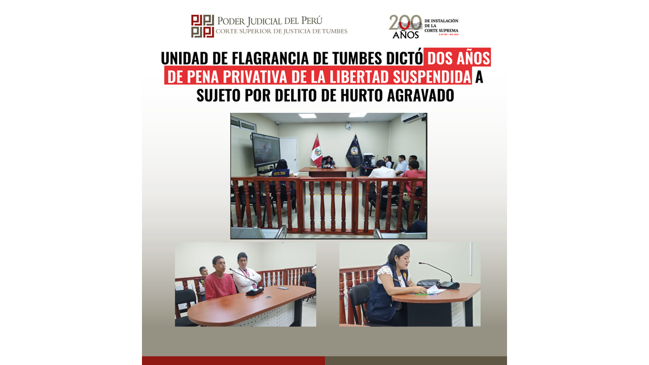 Unidad de Flagrancia de Tumbes Dictó dos años de Pena Privativa de Libertad Suspendida a Sujeto por Delito de Hurto Agravado