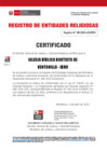 Vista preliminar de documento 189  IGLESIA BIBLICA BAUTISTA DE VENTANILLA – IBBV-  CERTIFICADO-INSCRIPCION