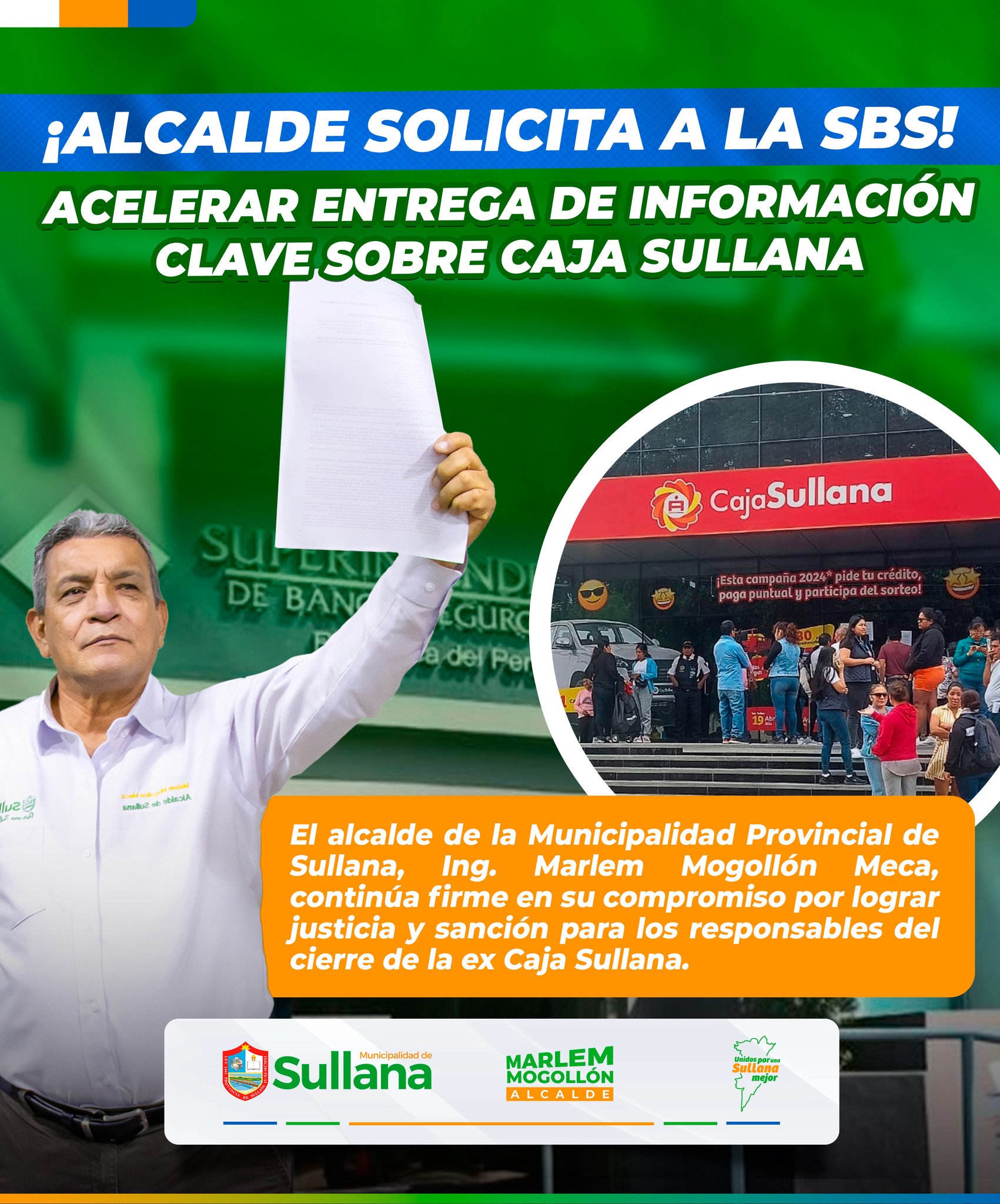Alcalde solicita a la SBS acelerar entrega de información clave sobre Caja Sullana