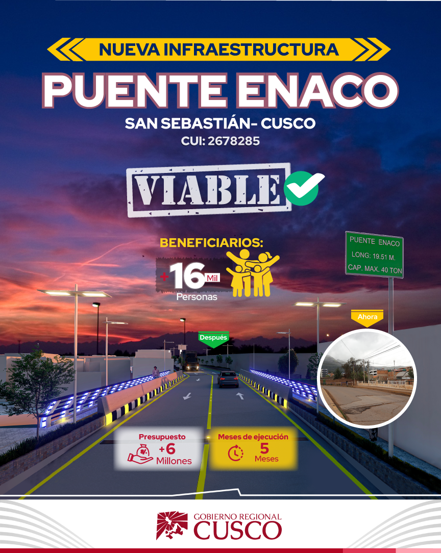 Gobierno Regional Del Cusco Viabiliza Construcción Del Puente Enaco: Obra Clave Para La Modernización De La Movilidad Urbana