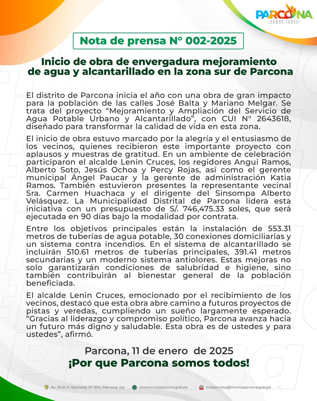 Imagen de la Nota de Prensa N° 002-2025-MDP