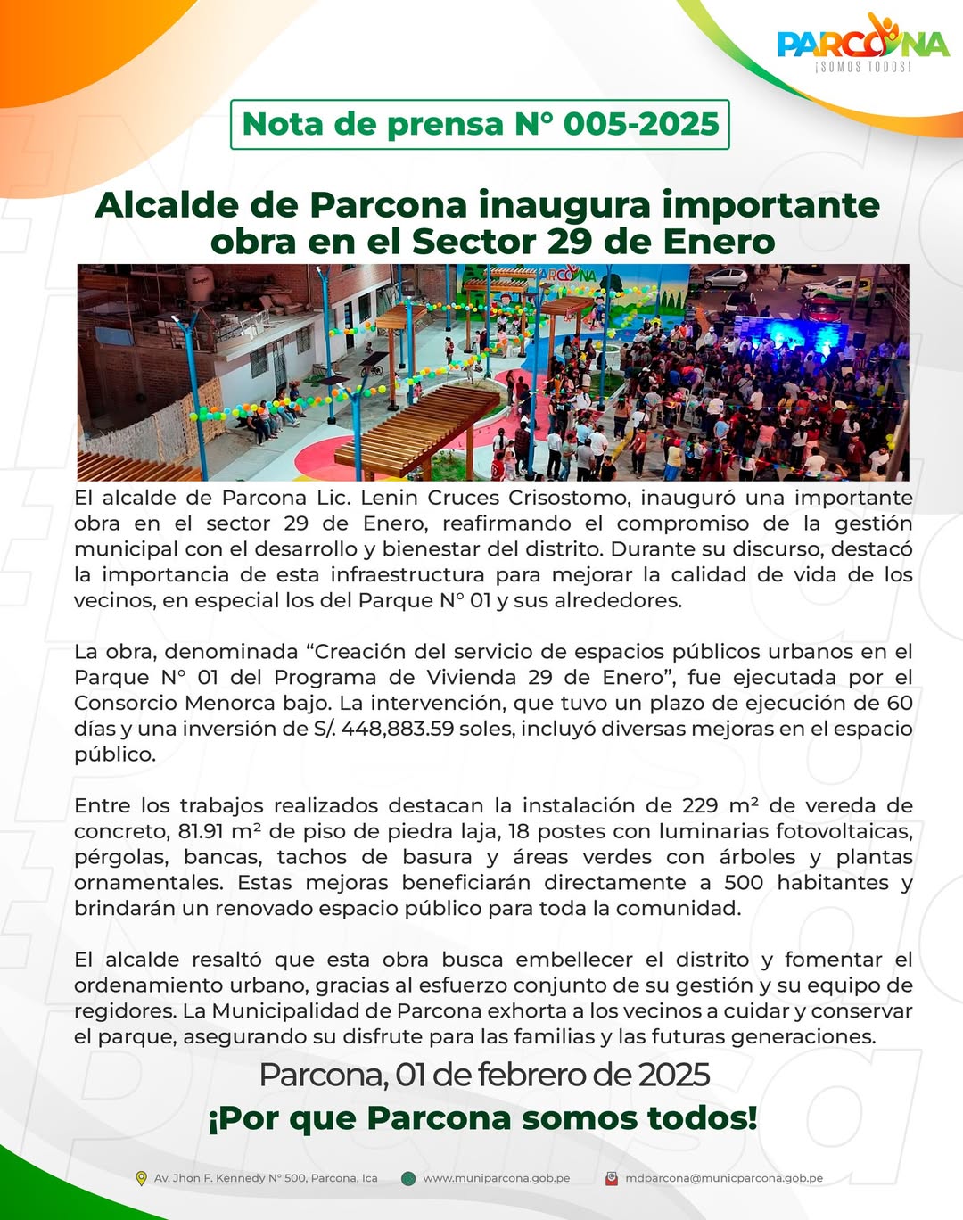 Imagen de la Nota de Prensa N° 005-2025-MDP