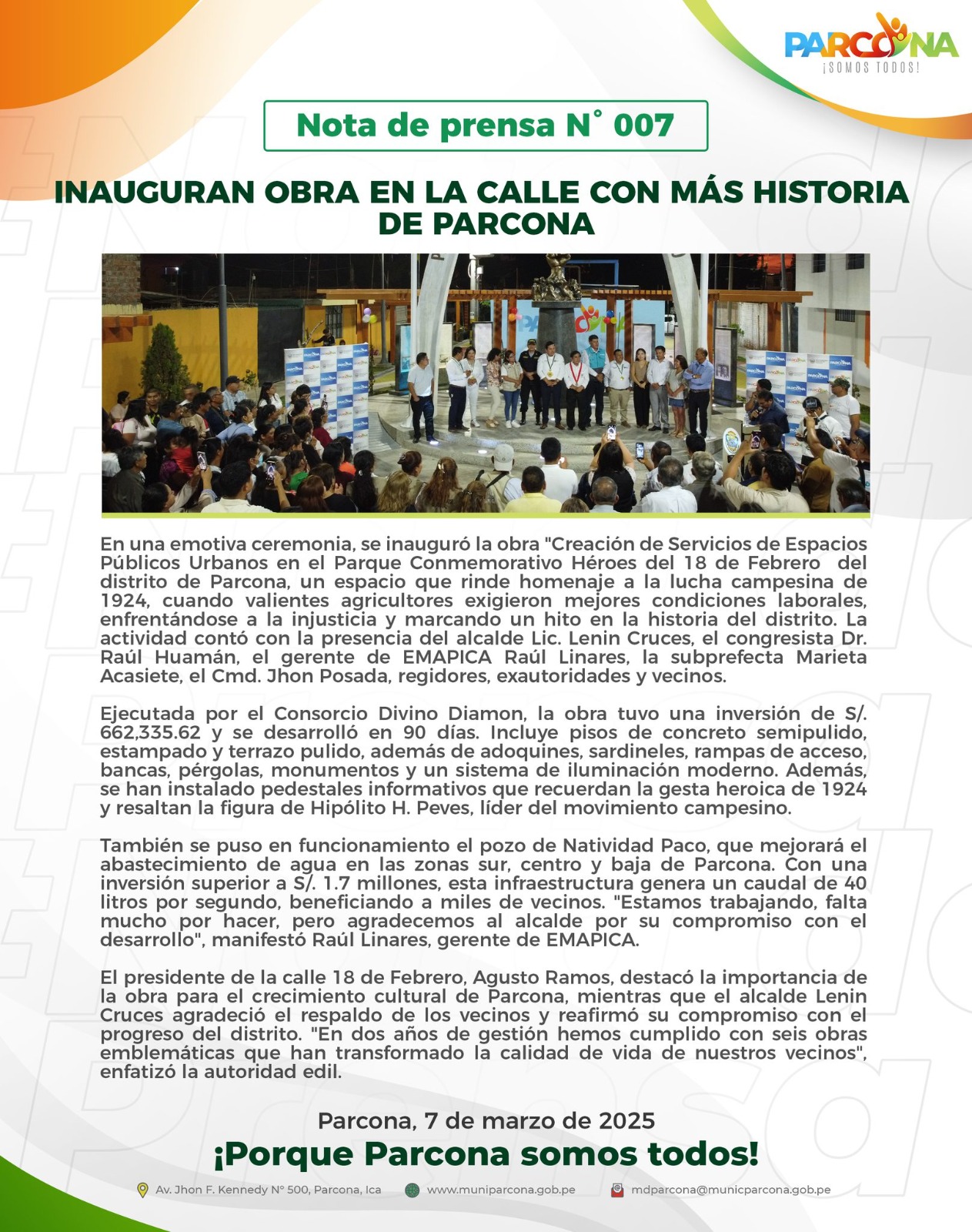 Imagen de la Nota de Prensa N° 007-2025-MDP