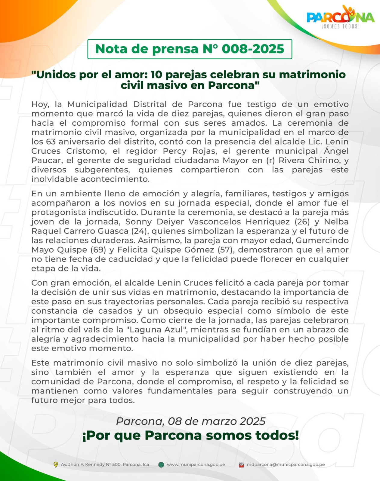Imagen de la Nota de Prensa N° 008-2025-MDP