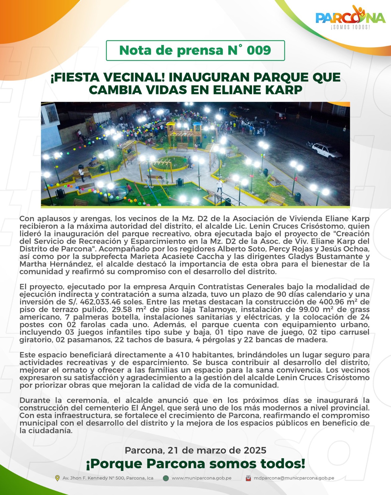 Imagen de la Nota de Prensa N° 009-2025-MDP