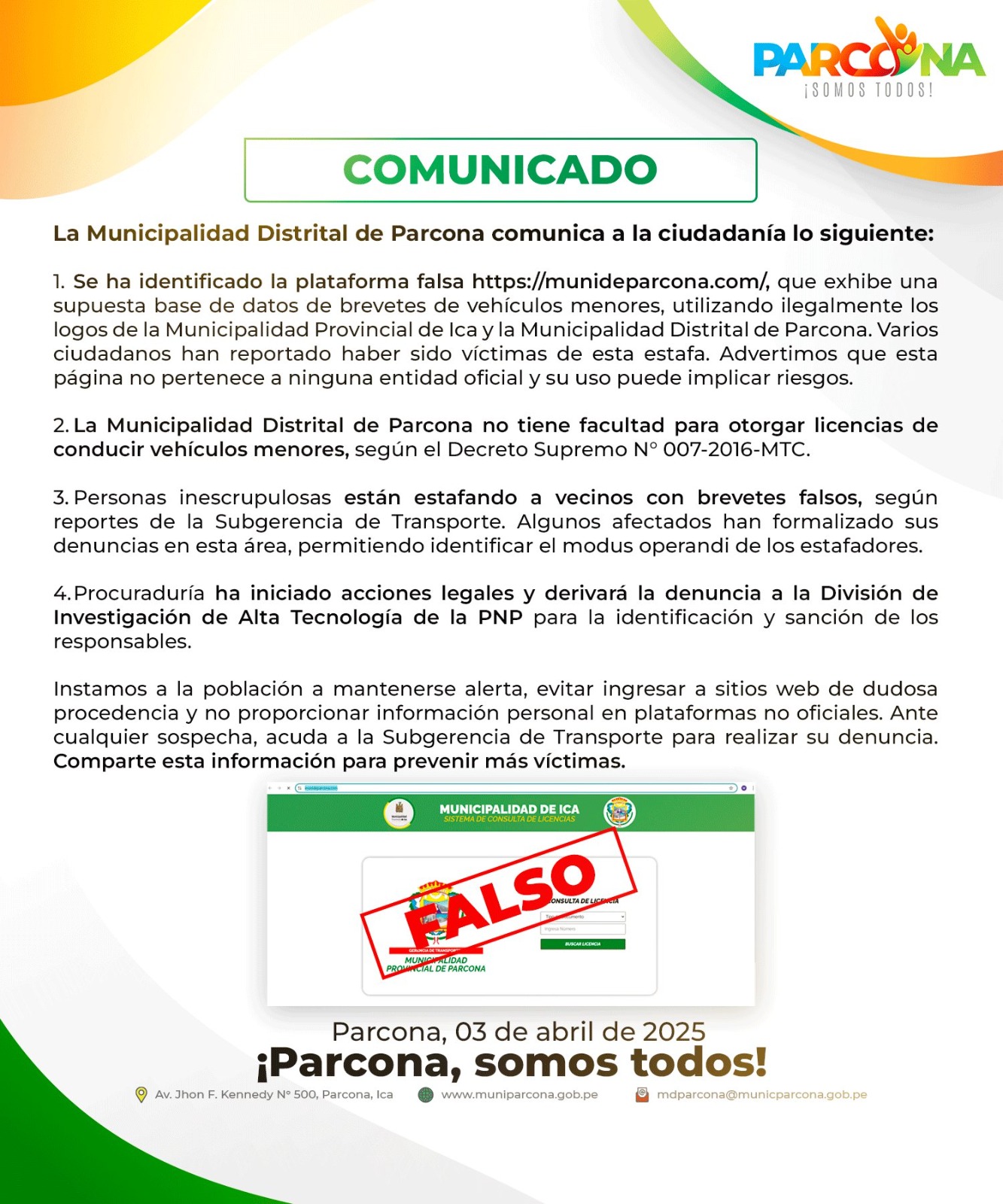 Imagen del Comunicado N° 002-2025-MDP
