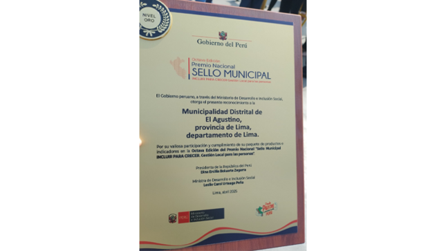 Por el importante trabajo en brindar servicios públicos de calidad, lo que permite mejorar las condiciones de vida de nuestra población, en el marco de la Política Nacional de Desarrollo e Inclusión Social (PNDIS).