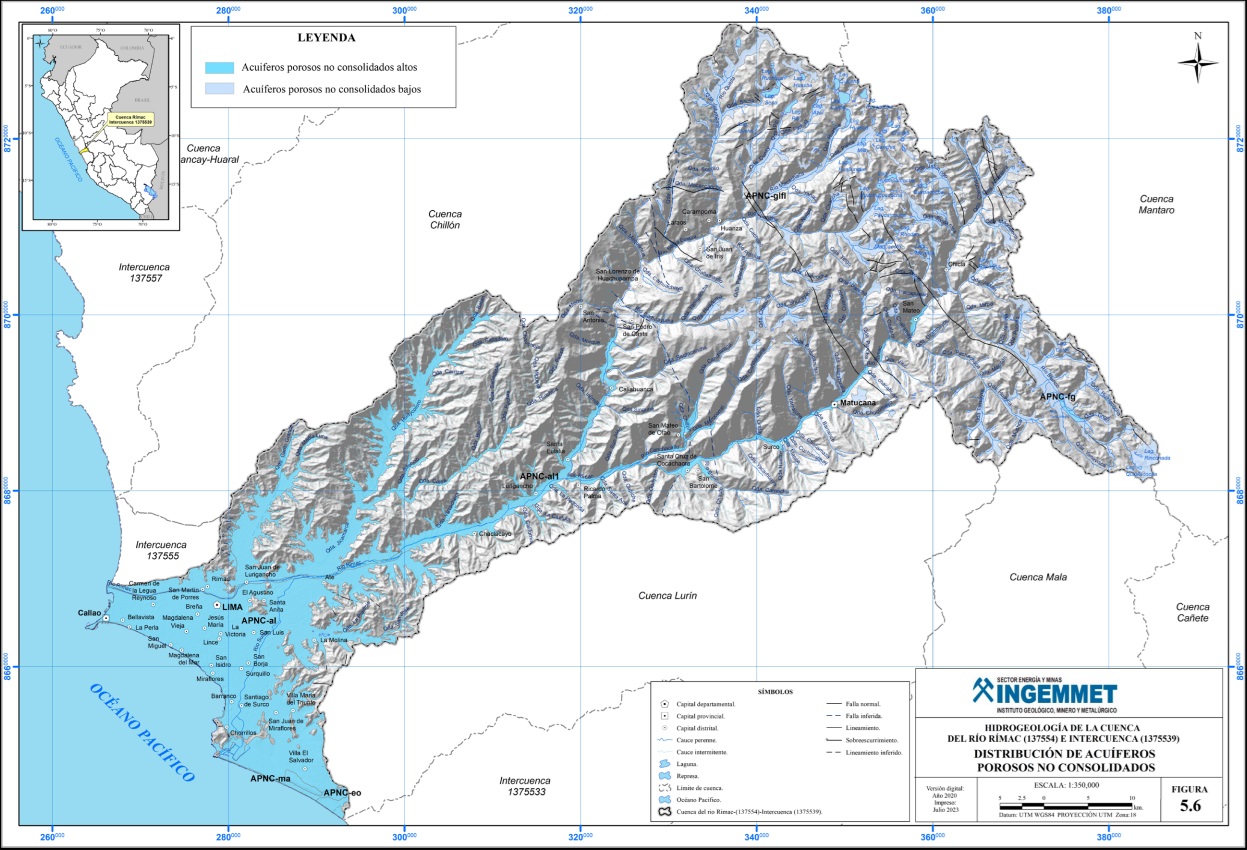 Mapa con la distribución de acuiferos.