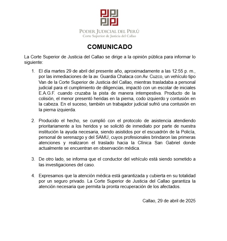 Archivo Comunicado 01-2025 de la Corte Superior de Justicia del Callao