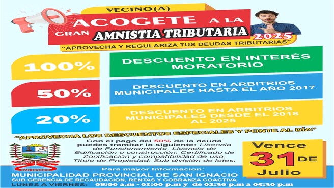 La municipalidad de San Ignacio premia tu puntualidad por el pago de impuesto predial y arbitrios 2025