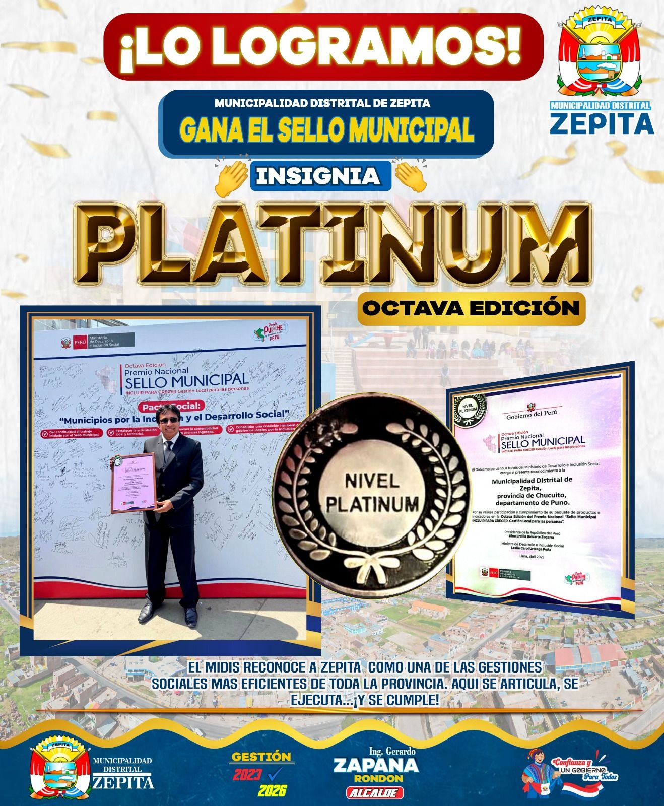 Municipalidad Distrital de Zepita recibe el reconocimiento con el Sello Municipal 'Incluir para creer'