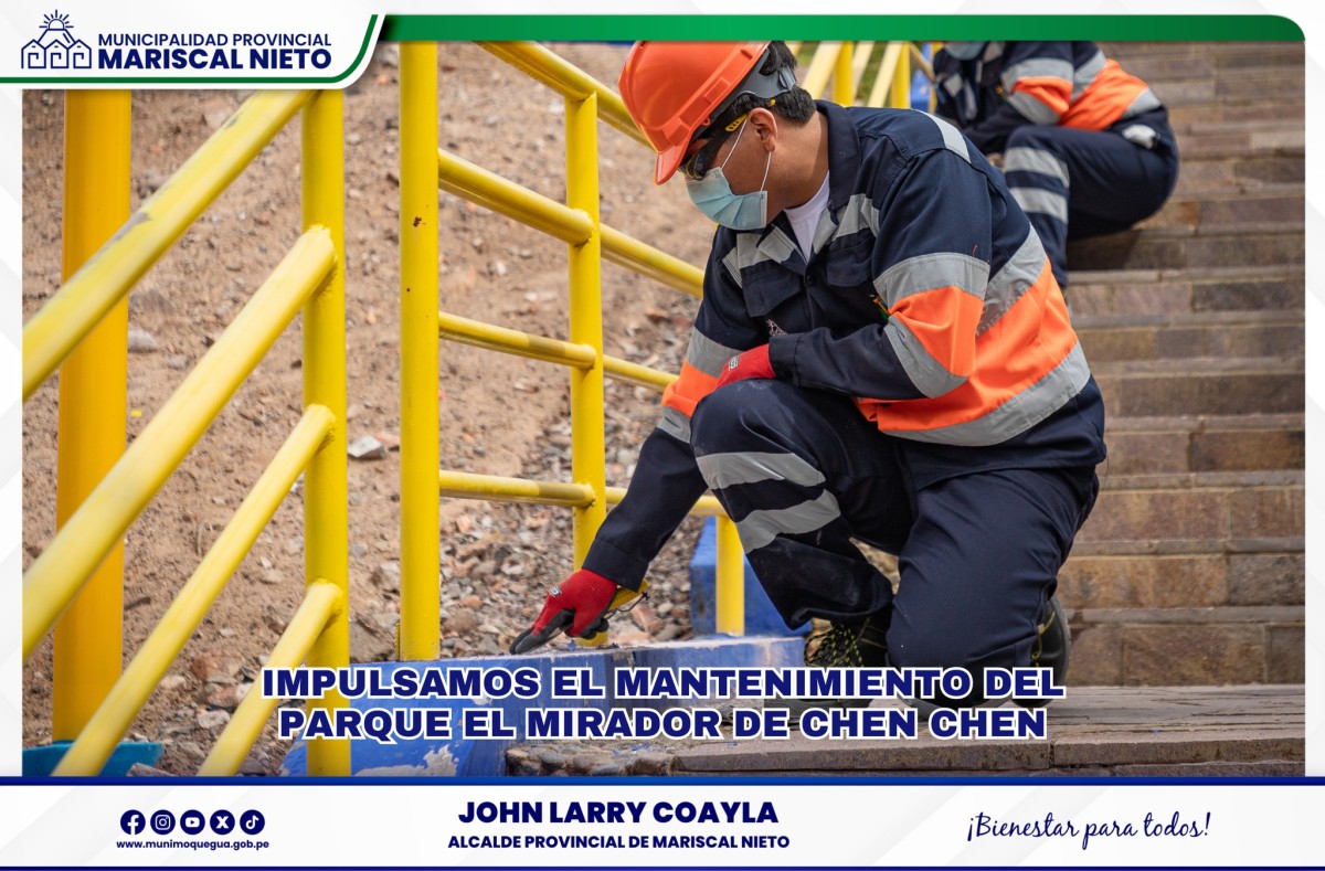 La Municipalidad Provincial Mariscal Nieto reafirma su compromiso con la mejora de los espacios públicos al impulsar el mantenimiento integral de la infraestructura del Parque El Mirador del Centro Poblado Chen Chen, en el distrito de Moquegua.