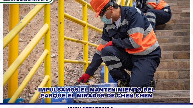 La Municipalidad Provincial Mariscal Nieto reafirma su compromiso con la mejora de los espacios públicos al impulsar el mantenimiento integral de la infraestructura del Parque El Mirador del Centro Poblado Chen Chen, en el distrito de Moquegua.