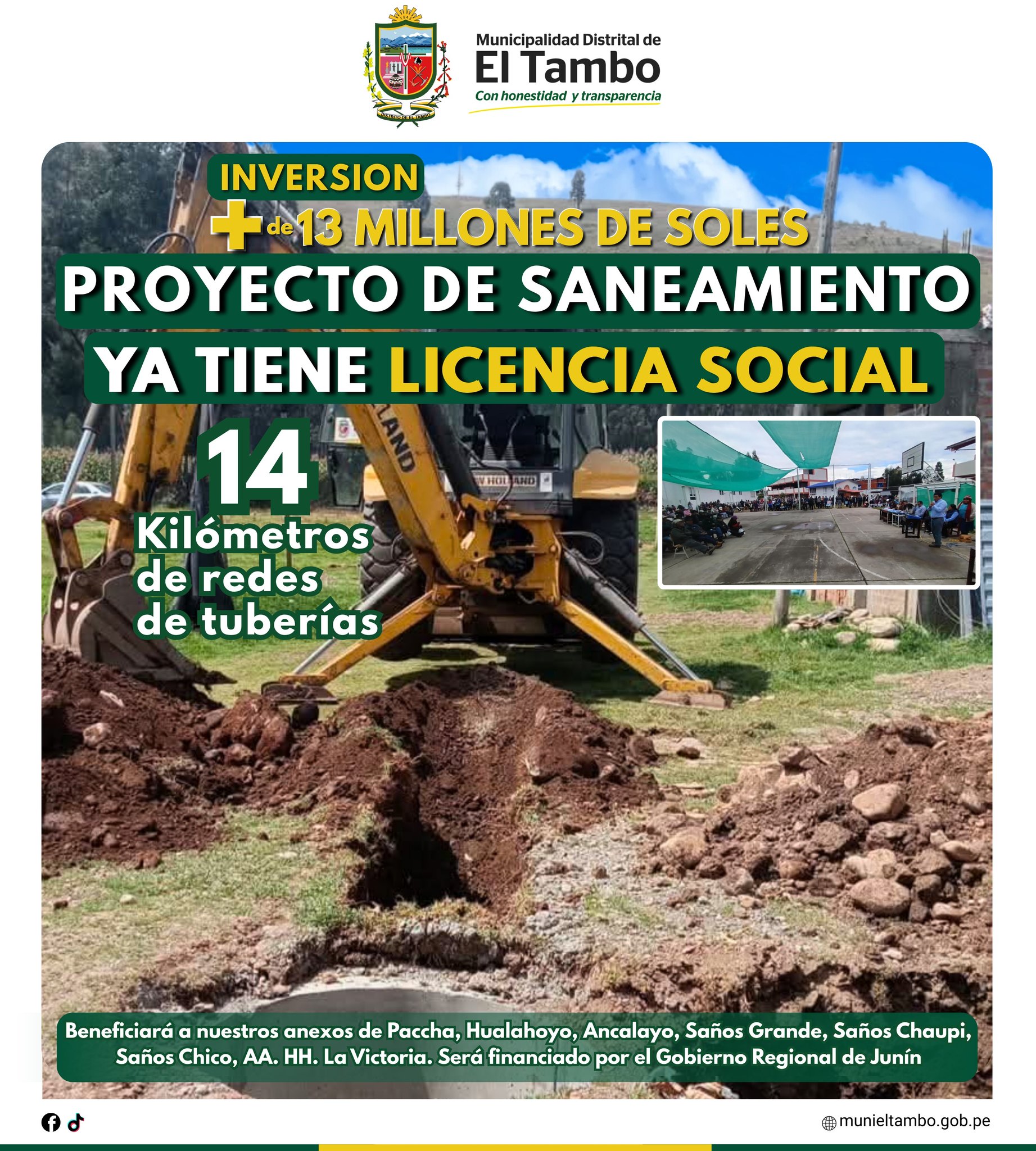 Proyecto de saneamiento para la zona noreste de El Tambo obtiene licencia social