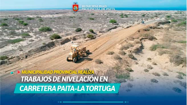 Municipalidad provincial realiza trabajos de nivelación en carretera Paita- La Tortuga