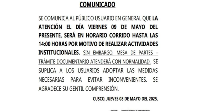 ATENCIÓN VIERNES 09/05/2025