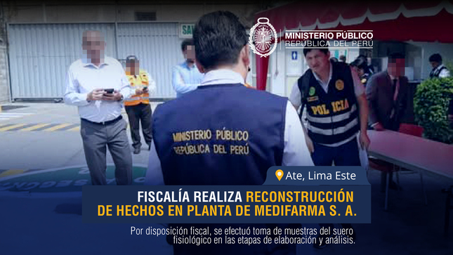 Fiscalía de Santa Anita realiza reconstrucción de hechos en Medifarma S. A. como parte de investigación por suero fisiológico defectuoso.