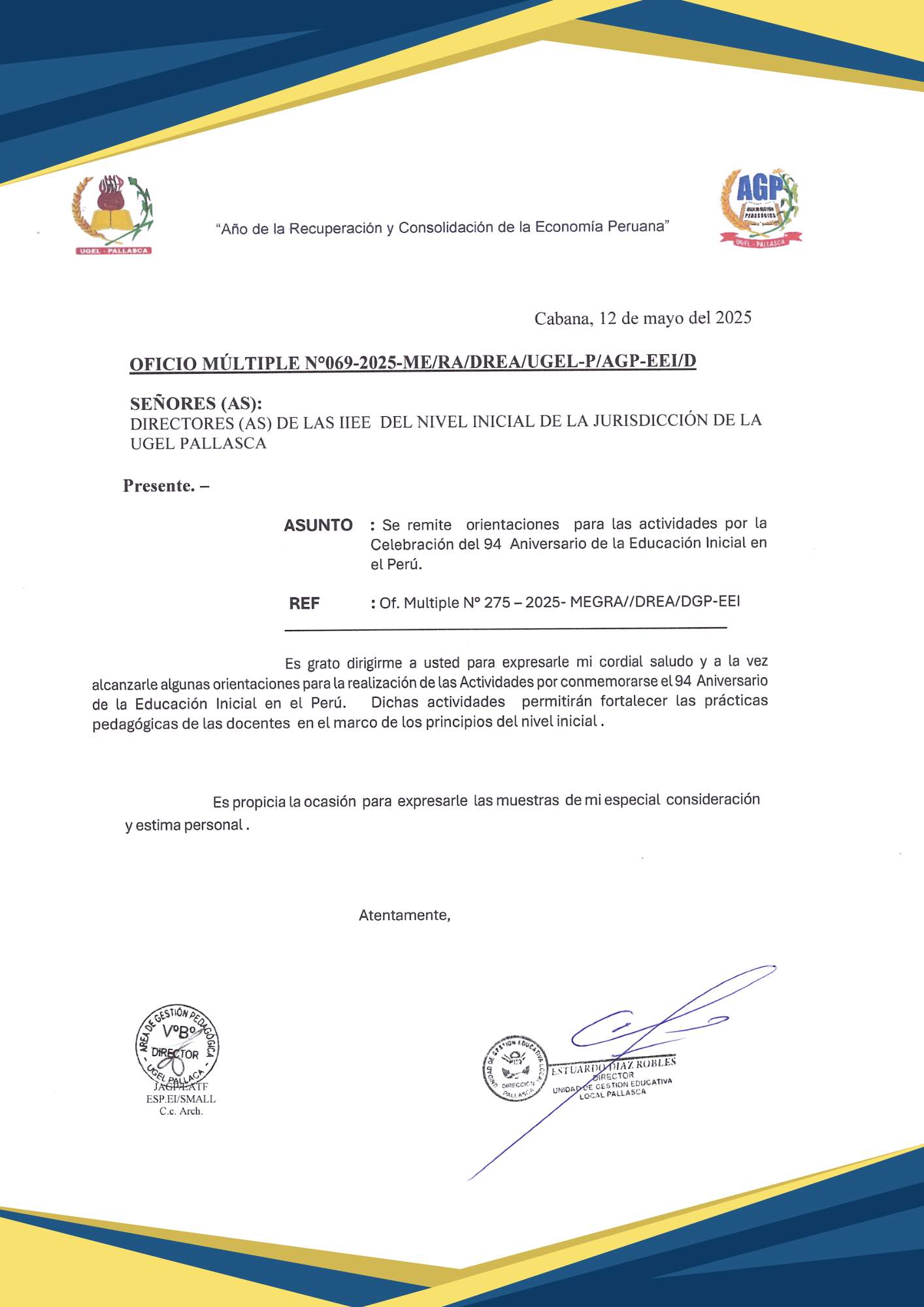 Oficio de convocatoria - nivel inicial