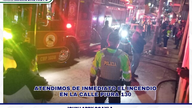 A las 22:43 horas del 15 de febrero, se recibió un llamado de emergencia alertando sobre un presunto incendio en la parte posterior de las galerías El Rey, ubicado en la calle Piura 130.